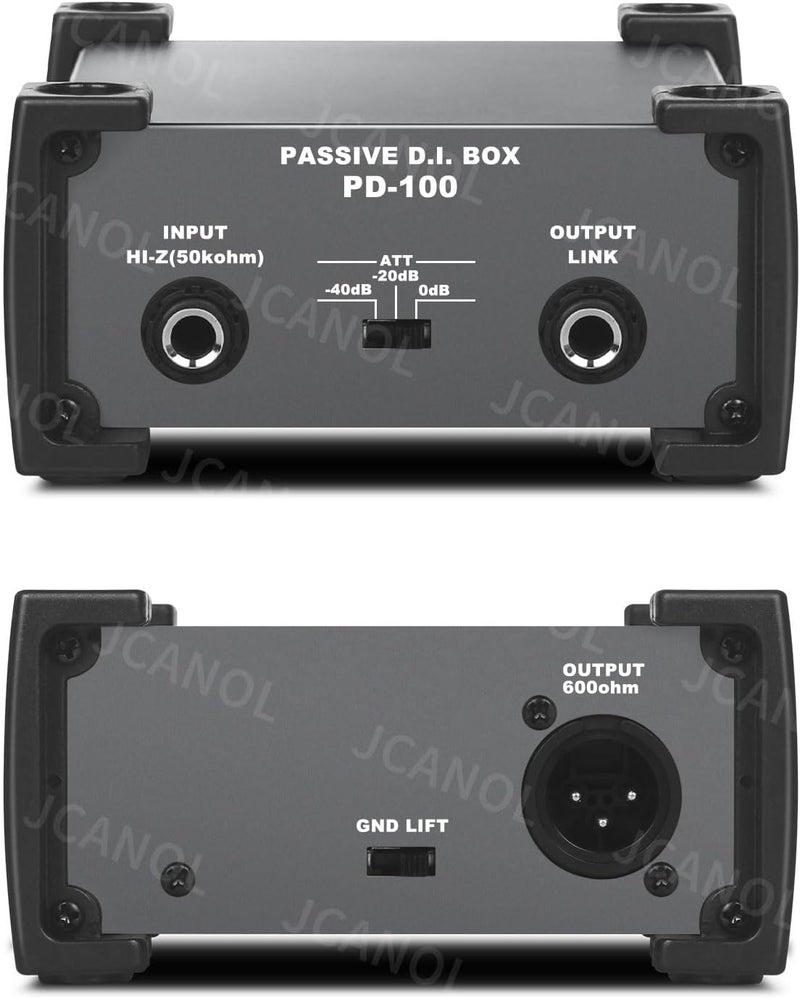 JCANOL PD100 Stereo Passive DI Box Unit Hum Eliminator with GND switch, Input Attenuator to Connect Guitar & Bass, 1/4" instrument Direct Box to Balanced & Unbalanced XLR - Image 1